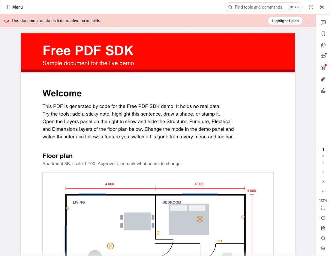 Free PDF SDK in view mode: only the document, search and navigation